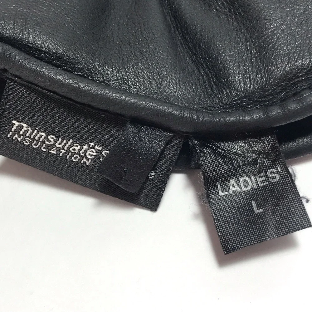 Eddie Bauer Black Leather Fleece Lined Gloves Size L